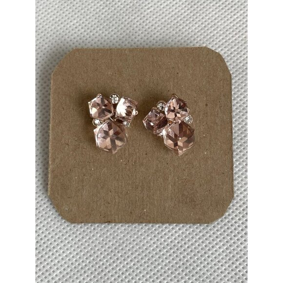 Gold Toned Rose Crystal Geometric Gemstone Cluster Earrings NWOT - Picture 3 of 4